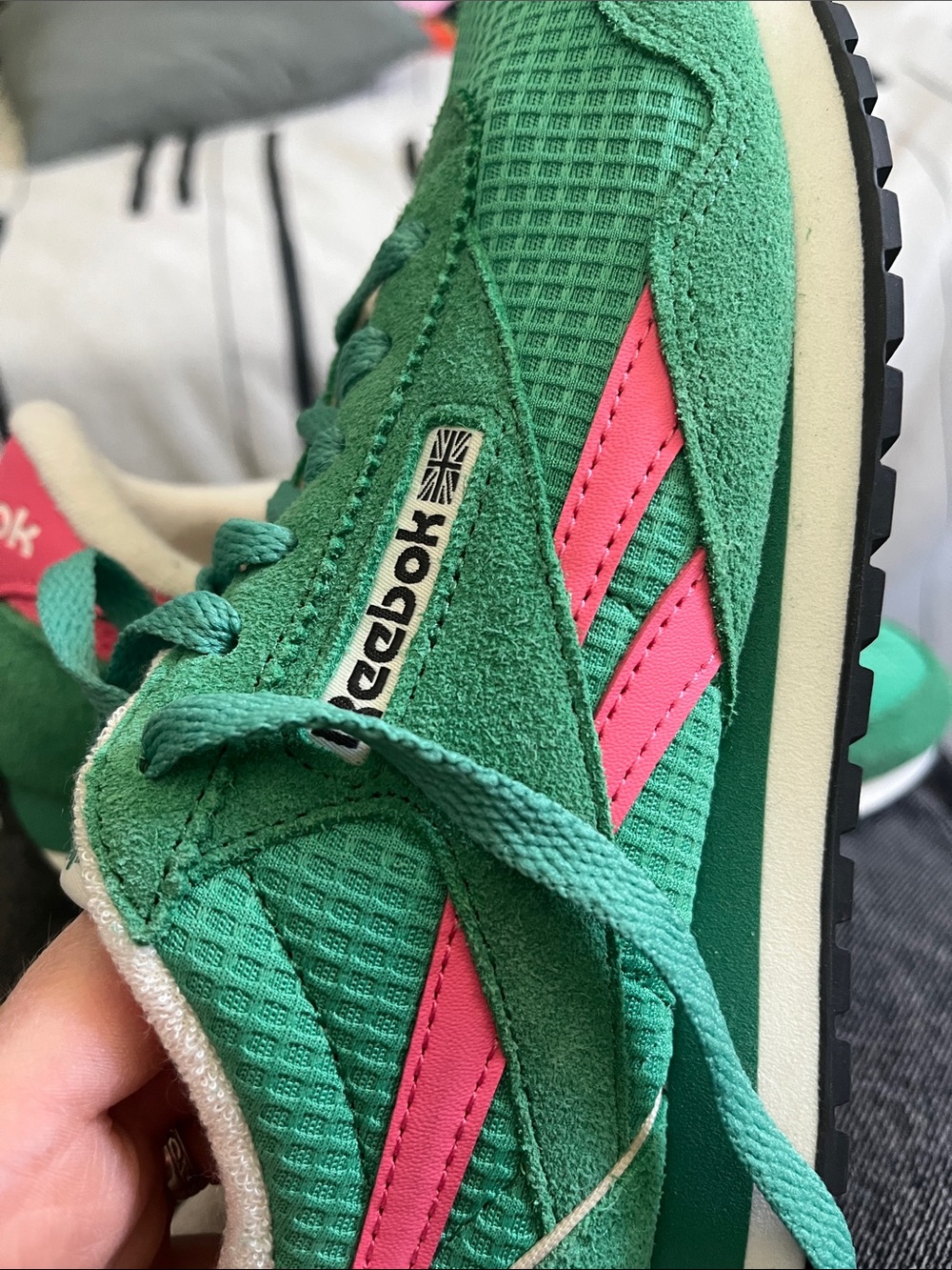 Reebok Classics AZ Green Lace-Up Sneakers with Pink Accents - Picture 7 of 9